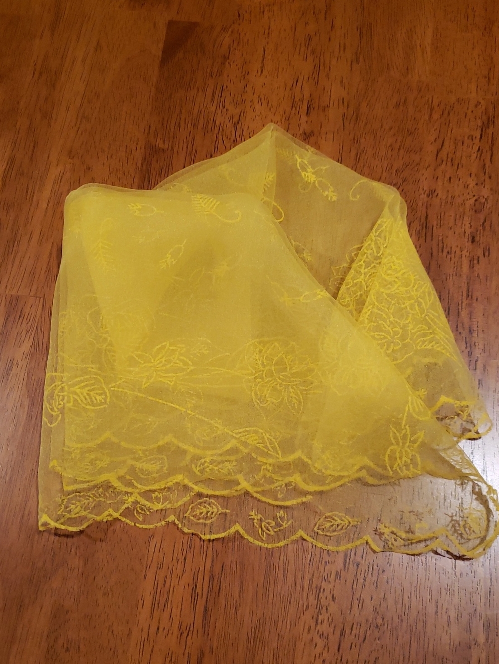 Vintage Yellow Sheer Floral Embossed Scarf Perfect for Fall